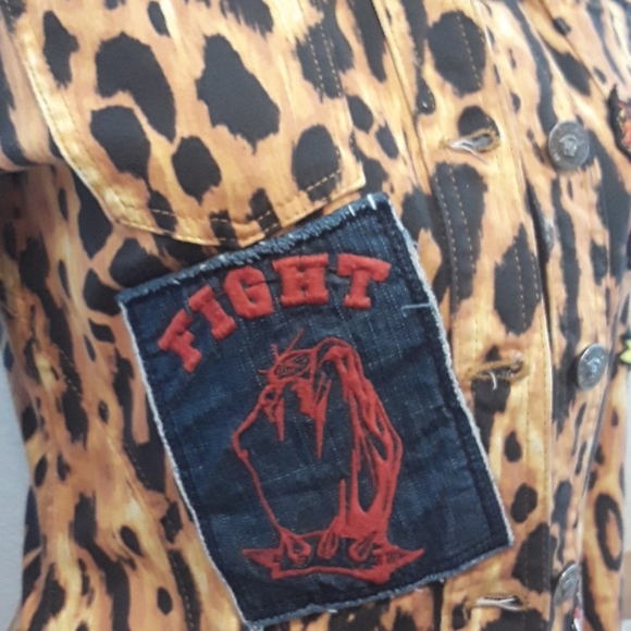 RARE!! Vintage VERSACE JEANS COUTURE LOGO JACKET Sm Leopard Denim - Van Halen! - Picture 6 of 9